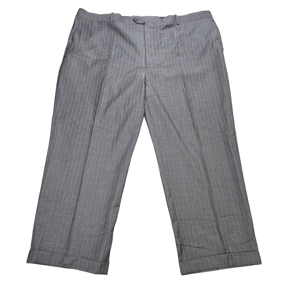 Joseph & Feiss 100% Wool Dress Pants Men's Size 46W Gray Pinstripe Cuffed Formal